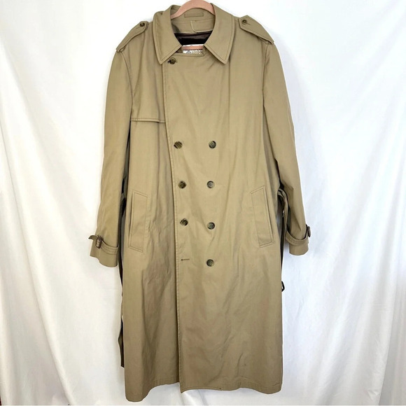 Vintage London Fog Trench Coat Mens 48 Double Breasted Sherpa Lined Belted Tan‎ - Picture 1 of 14